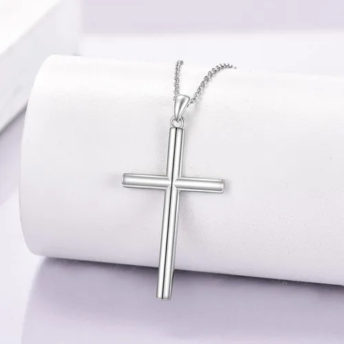 Miniatura 5 de POPLYKE Collar de cruz de plata de ley, oro rosa, chapado en negro para hombres y mujeres