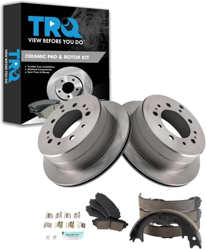 Miniatura 100 de TRQ Kit de pastillas de freno y rotor Posi trasero premium con zapatas de estacionamiento para camión GM SUV