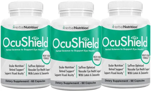 OcuShield - Apoyo vitamínico para la salud ocular para ojos sanos, visión nocturna con azafrán, luteína y zeaxantina, nutrientes oculares para