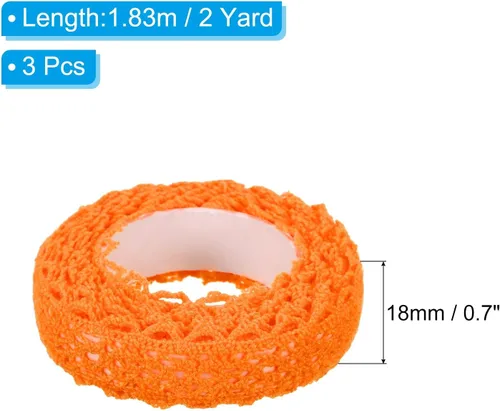 Miniatura 2 de PATIKIL Cinta de encaje autoadhesiva de 0.7 pulgadas de ancho, 2 yardas de ancho, paquete de 3 calcomanías de algodón con ribete washi para Naranja