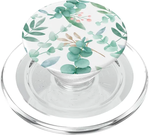 Miniatura 9 de Hojas de ramas florales de acuarela de eucalipto con flor verde PopSockets intercambiables PopGrip