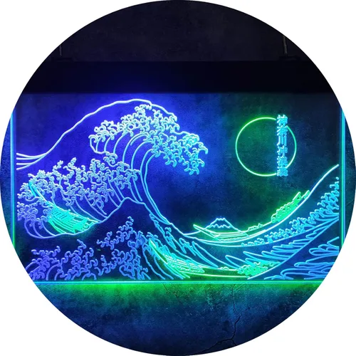 Letrero de neón LED The Great Wave Off Kanagawa, letrero japonés de Katsushika Hokusai clásico, arte de pared para habitación, letreros de luz de