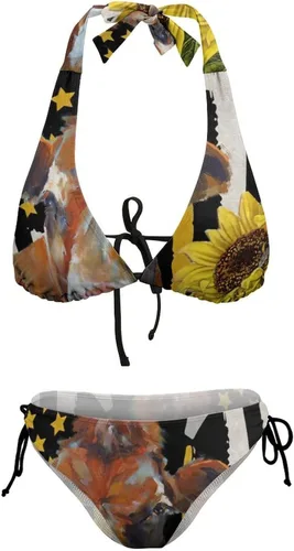 Miniatura 7 de Swimwear Women Girl Sexy Flag Farm Sunflower Tops Bottoms Wrap Sea Adjustable Tie Back