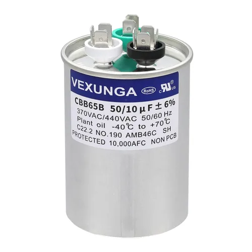 Miniatura 44 de VEXUNGA - 25/5 uF 25+5 MFD 370V o 440V Condensadores redondos de arranque dual 25 5 uF 370 440 Volt VAC CBB65 Condensadores para acondicionador
