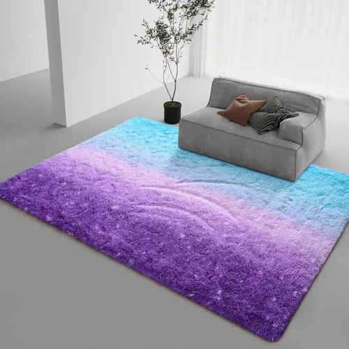 Miniatura 19 de DweIke Alfombras esponjosas de lujo para niños para sala de estar, dormitorio, 4 x 6 pies, alfombra de área negra y azul para niñas y niños, Azul