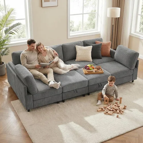 Miniatura 35 de KKL Sofá modular de 84 pulgadas, sofás de 3 plazas para sala de estar con almacenamiento, sofá modular de asiento profundo seccional, funda
