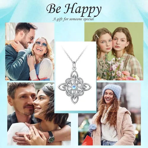 Miniatura 68 de FLYOW Collar con colgante de nudo celta de plata de ley 925 de buena suerte irlandés para mujer, regalo de cumpleaños y graduación