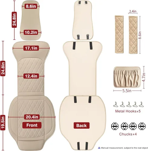 Miniatura 2 de Fundas de Asiento Delantero para Automóvil - Fundas de Asiento de Cuero con Bolsillo de Almacenamiento y Dos Almohadillas para Cinturón, Fundas