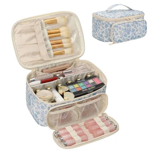 Miniatura 8 de OCHEAL Makeup Bag,Travel Makeup Organizer Bag, Cute Cosmetic Bags for Women Girls Travel Toiletry Bag Traveling With Brush Slot And Divider-Floral