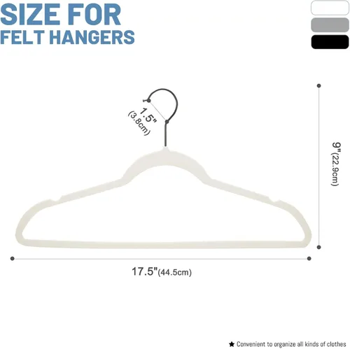 Miniatura 8 de HOUSE DAY Paquete de 60 perchas de terciopelo blanco, colgador de fieltro antideslizante, perchas de terciopelo delgadas para trajes, camisas
