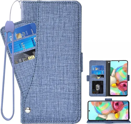 Asuwish Funda tipo cartera compatible con Samsung Galaxy A71 4G, protector de pantalla de vidrio templado y funda de piel con tapa para tarjetas,