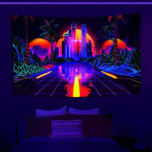 Miniatura 4 de TPMDFC Tapiz punk urbano con luz negra, reactivo a los rayos UV, decoración futurista japonesa de ciudad futurista, tamaño pequeño, 40 pulgadas, 30