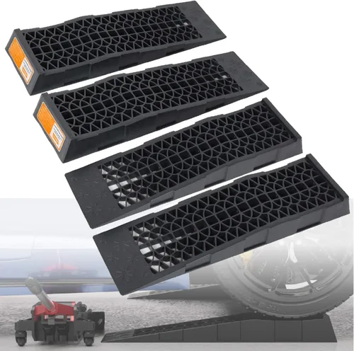 Miniatura 8 de OULEME Rampa de servicio para automóviles de bajo perfil con almohadillas antideslizantes, paquete de 2 para cambios de aceite y mantenimiento
