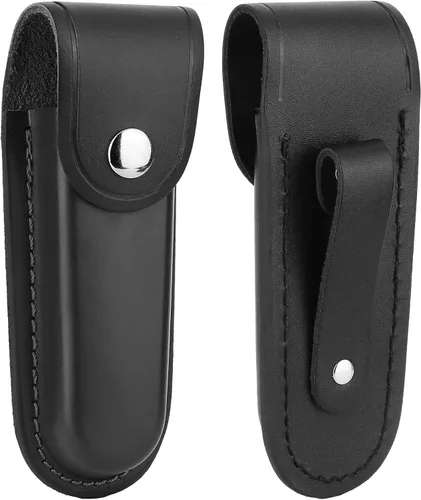 Miniatura 7 de Funda de cuero para cuchillos de bolsillo, estuche plegable de 4 pulgadas, funda multiherramienta duradera con cierre a presión y trabilla