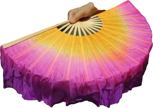 Miniatura 16 de Winged Sirenny Pares de abanicos plegables de seda cortos de 4 pulgadas (3.9 in) para adoración y baile popular chino (negro a morado)