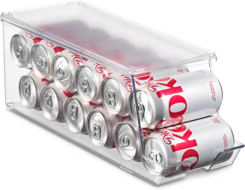 Miniatura 7 de Juego de 2 cubos organizadores apilables para refrigerador, dispensador de latas de soda, soporte de bebidas para refrigerador, congelador, cocina