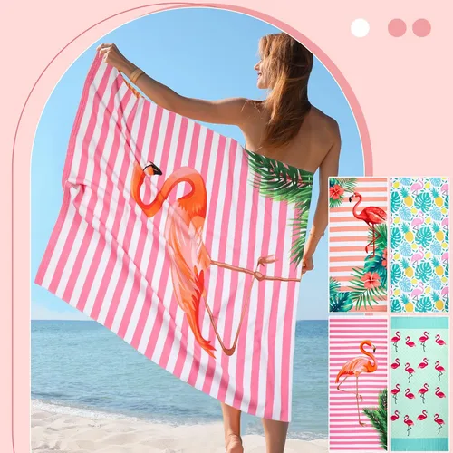 Miniatura 5 de Tudomro 4 toallas de playa de gran tamaño de microfibra de flamenco, toallas de piscina grandes para adultos, mujeres y hombres, toallas de natación