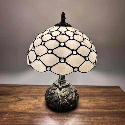 Miniatura 6 de Tiffany Lámpara de mesa blanca con vitral, bombilla LED incluida, base de libélula para sala de estar, dormitorio, mesita de noche, oficina, hotel