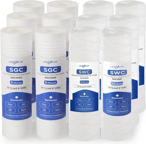 Cartucho de filtro de agua Whoule House de 10 x 2.5, 5 ranuras Mircon y 5 micrones, filtro de agua de pozo de sedimentos para heridas - Paquete de 12