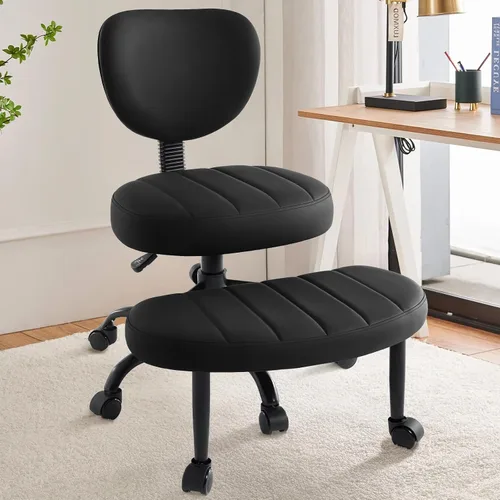 Silla de Piernas Cruzadas, Silla de Oficina en Casa Criss Cross ADHD con Ruedas, Sillas de Escritorio Ergonómicas de Rodillas de Yoga de Altura