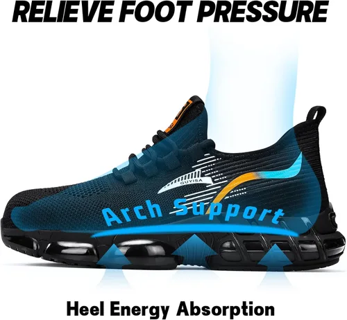 Miniatura 5 de BAIYIJIA Zapatos de punta de acero para hombre, zapatos de trabajo antideslizantes para construcción con amortiguación de aire, zapatos