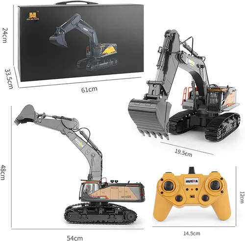 CUTEROOM Excavadora RC a escala 1/14, vehículo de construcción de control remoto de 22 canales con pala de metal, excavadora de 2.4 GHz con luces y