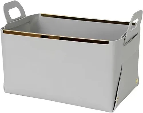 Miniatura 11 de Cesta decorativa de piel sintética, cesta pequeña para entrada, mesita de noche, cómoda, caja organizadora rectangular plegable (marrón)