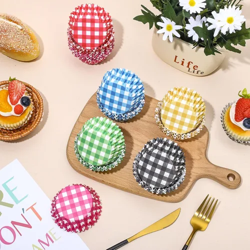 Miniatura 4 de Whaline 600 forros para cupcakes a cuadros de búfalo, coloridos envoltorios de cupcakes a cuadros para hornear muffins para baby shower, boda