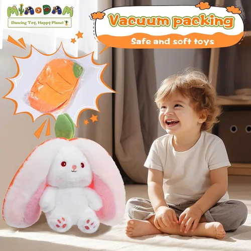 Miniatura 6 de MIAODAM Peluche reversible de conejo de zanahoria, orejas de conejo de zanahoria con cremallera, peluche de conejo de frutas, peluche de conejo