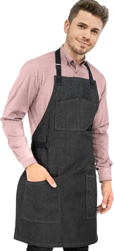 Miniatura 8 de Under NY Sky Delantal de chef – Sarga profesional gris real – Correas de algodón – Bolsillos inteligentes – Ajustable para hombres y mujeres