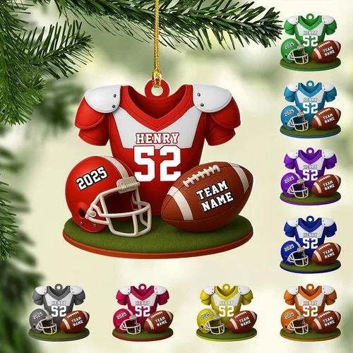 Miniatura 32 de Adornos de fútbol personalizados, hombreras y casco, adorno de Navidad, regalo de jugador estadounidense, regalo para niños y niñas, decoración