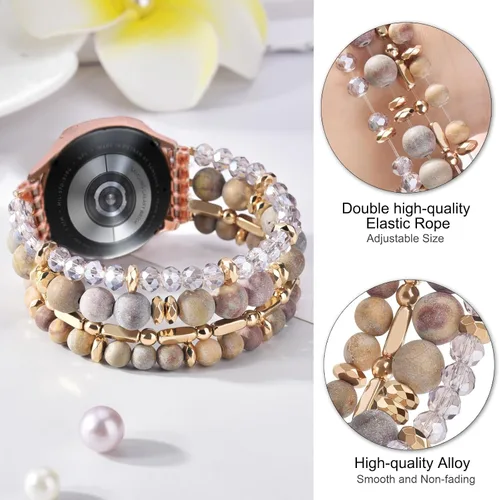 Miniatura 2 de VISOOM Beaded Boho Bracelet Compatible for Samsung Galaxy Watch 7/6/5/4 40/44mm Bands/Active 2 Watch 4 Classic 42mm Band Women, 20mm Handmade
