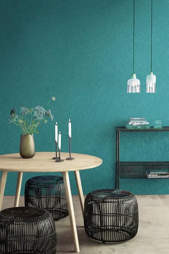 Miniatura 5 de Safiyya Papel tapiz de seda verde azulado para despegar y pegar, papel de contacto texturizado verde azulado, papel tapiz bohemio para dormitorio