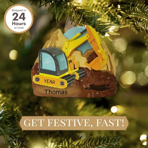 Miniatura 2 de Adorno personalizado de excavadora 2026 Adornos de Navidad personalizados con láser grabados con láser para árbol Regalo de recuerdo de vehículo