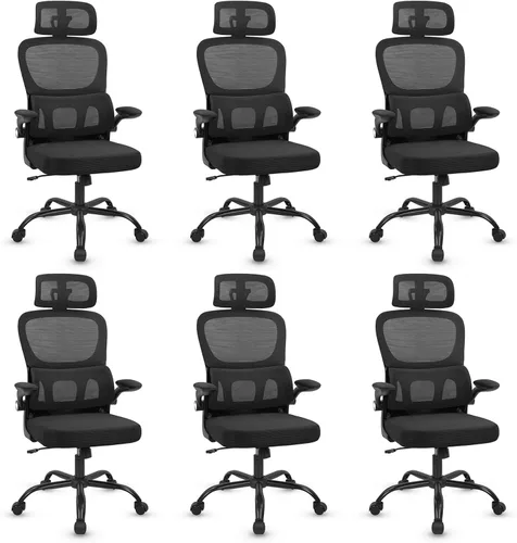Miniatura 13 de CLATINA Silla ergonómica de escritorio de oficina con reposacabezas ajustable y soporte lumbar, brazos abatibles, respaldo alto, sillas ejecutivas