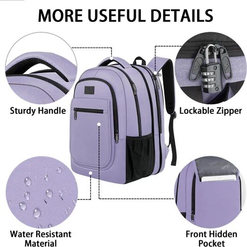 Miniatura 6 de Mochila para la escuela, mochila universitaria expandible de 15.6 pulgadas para niños y niñas, mochila de viaje antirrobo con puerto de carga USB