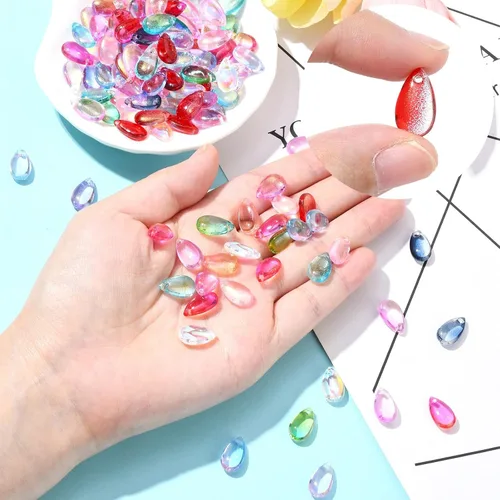 Miniatura 4 de Ipotkitt 200 dijes de cristal transparente de color aleatorio con forma de lágrima, cuentas perforadas para manualidades, aretes, collares, pulseras