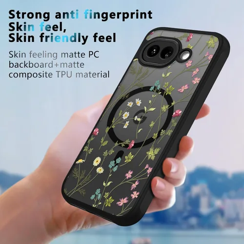 Miniatura 5 de Funda magnética para Google Pixel 10A [Compatible con MagSafe] Funda con patrón floral de flores negras para mujeres y niñas, con borde de TPU Rama