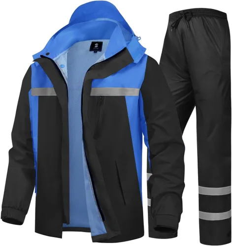 Miniatura 9 de Traje de lluvia para hombre, de alta visibilidad, reflectante, para trabajo, chaqueta de lluvia, pantalones para todos los deportes, granja, pesca