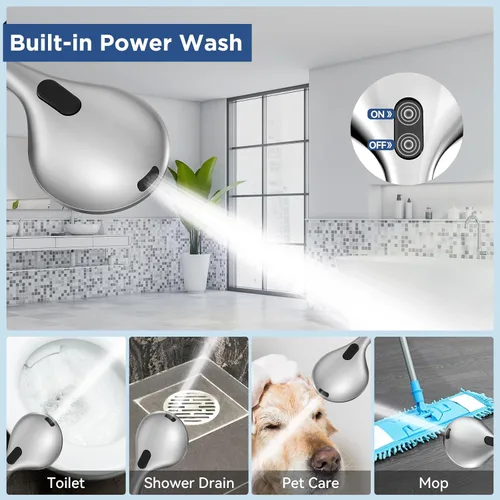 Miniatura 2 de HOPOPRO - Cabezal de ducha de mano de alta presión de 6 modos con lavado eléctrico, juego de regadera de mano de alto flujo con rociador eléctrico
