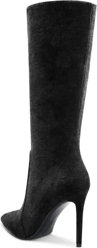 Miniatura 4 de Aachcol Botas de media pantorrilla para mujer, tacón alto, punta puntiaguda, cremallera, clásica, 4 pulgadas