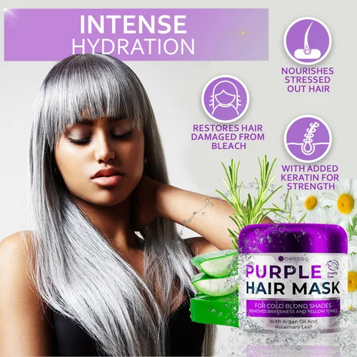 Miniatura 4 de Mascarilla capilar morada – Acondicionador profundo y tóner para cabello rubio y cobrizo – Reparación hidratante y tratamiento después de la lejía