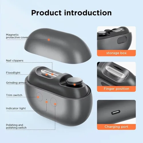Miniatura 2 de Cortaúñas eléctrico Easy Clip para personas mayores y niños, recortador automático de uñas con luz LED, herramienta de cuidado de uñas 3 en 1