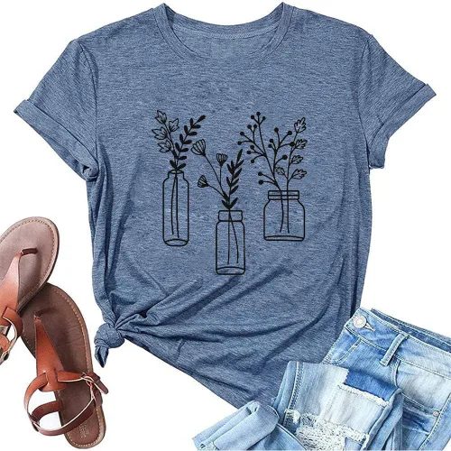 Book Lovers - Camiseta de manga corta para mujer con diseño de flores silvestres, linda camiseta de manga corta para amante de los libros