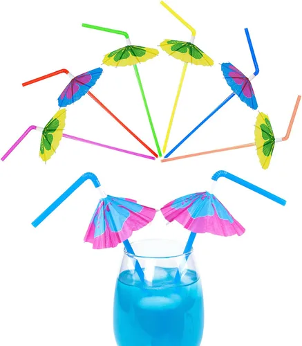 Miniatura 2 de Super Z Outlet Pajitas tropicales hawaianas para playa, decoración de fiesta Luau para cócteles y bebidas, paquete de 48