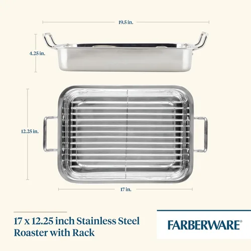 Miniatura 2 de Farberware Classic Traditions - Asador/sartén para asar de acero inoxidable con estante, 17" x 12.25