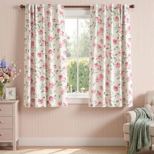 jinchan Cortinas rosas opacas florales de 63 pulgadas de largo, acuarela rosa Cottagecore para dormitorio, sala de estar, cortinas de oscurecimiento