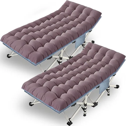 Miniatura 10 de Paquete de 2 catres de camping con colchón para dormir con almohadilla cómoda, cama de campamento resistente para adultos, catre plegable para casa
