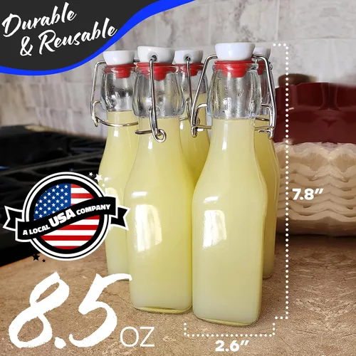 Miniatura 3 de Nevlers Botellas de vidrio cuadradas de 8.5 onzas con tapones, botella de vidrio abatible con tapa, paquete de 6 unidades, juego de botellas