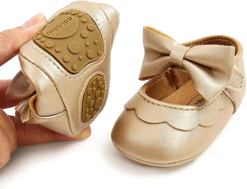 Miniatura 6 de QWZban Zapatos planos Mary Jane con Bownot antideslizante suela suave de piel sintética para recién nacidos, bebés, primeros caminantes
